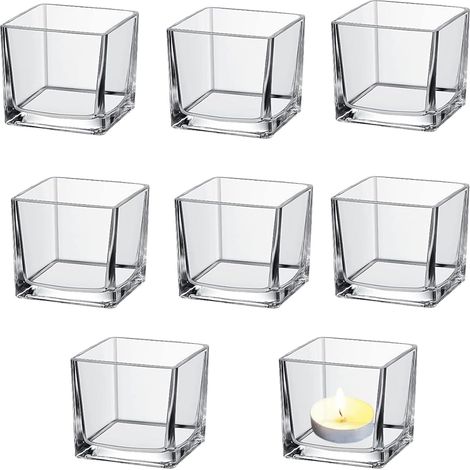 Set di 8 portacandele in vetro, portacandele in vetro da 5,2 cm di diametro per matrimoni, compleanni, piccoli portacandele quadrati trasparenti in vetro (1/5)