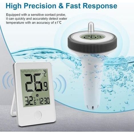 Kabelloses Poolthermometer, kabelloses schwimmendes digitales Poolthermometer, IP67 wasserdicht, Innen-/Außenthermometer (1/4)