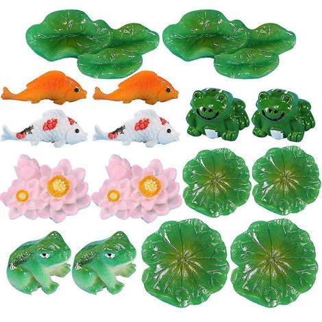 ensemble de mini ornements en forme de feuille de lotus, de mini figurines de grenouilles et de statues décoratives de poissons rouges (bonsaï)-1.9x1.5cm-Green