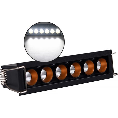FARETTO LED RETTANGOLARE DA INCASSO PER CONTROSOFFITTI 11W LUCE FREDDA 6000K - DESIGN MODERNO IN ALLUMINIO NERO (1/5)