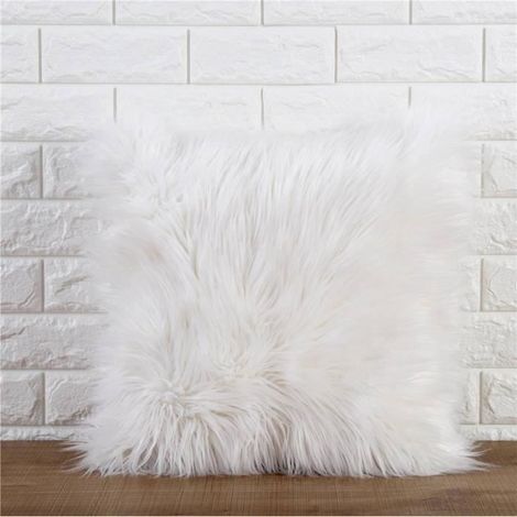 Housse de Coussin Fausse Fourrure Blanc, Maison Décorative,Douce en Peluche,45  45cm (1/3)