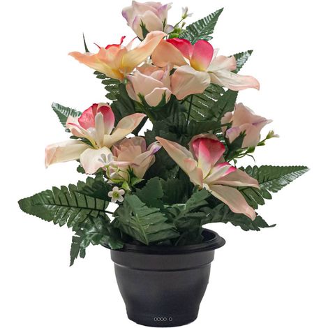Pot d'Orchidées fleurs artificielles pour le cimetière H 36 cm D 28 cm Rose pâle - couleur: Rose pâle