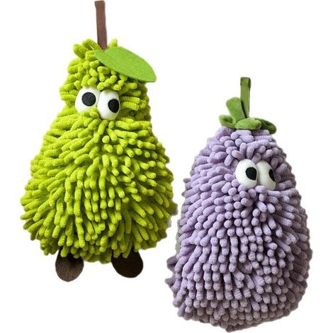 2 asciugamani in ciniglia da appendere, soffici e con motivo a palline di frutta, ideali per cucina e bagno, panni per la pulizia ad asciugatura rapida (viola) (1/5)