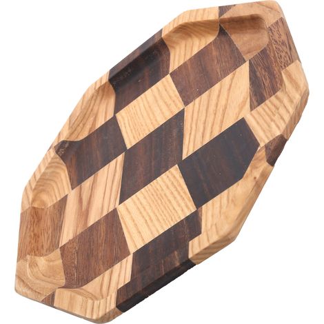Holzplatte mit Gittermuster, Obsttablett, Tee-, Dessert-, Brot- und Essgeschirr 20x20cm (1/5)