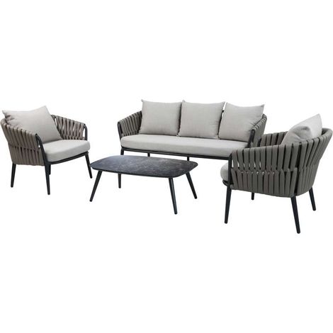 Salotto da giardino in alluminio Corallo Antracite - 2 Poltrone, 1 Divano 3 Posti, 1 Tavolino con Cuscini Inclusi - Domo Mea (1/5)