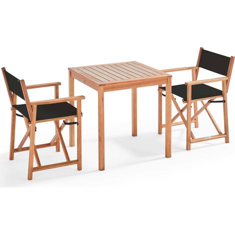Table carrée en bois et 2 chaises pliantes noir