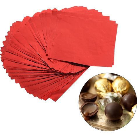 100 Papiers d'emballage carrés rouges 3" x 3" pour bonbons, chocolats et sucettes, lot de 100 pièces. (1/3)