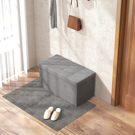 Banc de rangement pouf de rangement pliable bout de lit repose-pieds avec couvercle 76L x 38l x 38H cm gris clair (1/5)