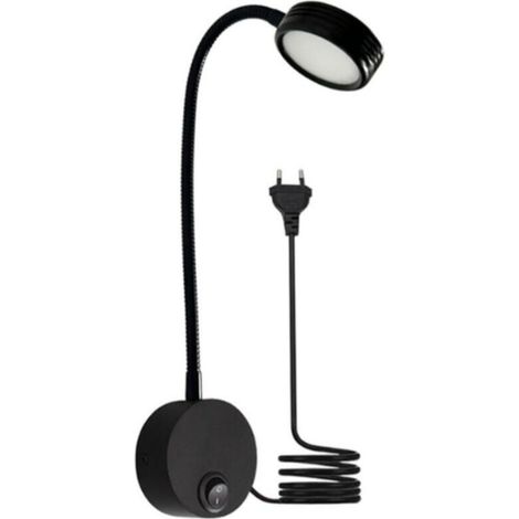 Lampada da lettura/comodino a LED flessibile da 3W 6000K (bianco freddo/nero) con spina europea, interruttore ON/OFF e spina cablata. (1/4)