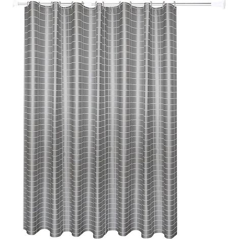 180x180cm Rideau de Douche, avec Boucle en Acier Inoxydable 12 Crochets Gris Grid Peva Bath Curtain Ensemble pour Le dortoir, la Famille, la Salle de Bain de l'hôtel (1/5)