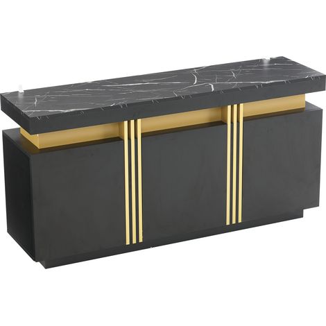 ELVMI Credenza con 3 Ante, 6 Scomparti e Ripiani Regolabili per Soggiorno in Pannelli di Particelle 140 × 38 × 70 cm Nero (1/5)