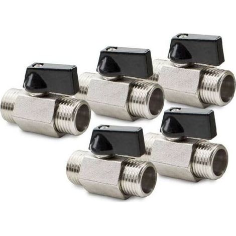 Ecleanfy – Mini-Kugelhahn aus vernickeltem Messing, 5 Stück, 1/2" BSP-Außengewinde x Außengewinde (1/5)