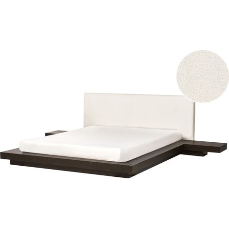 Cama moderna con plataforma mesitas de noche cabecero de bouclé madera de fresno oscuro 160 x 200 cm Zen (1/5)