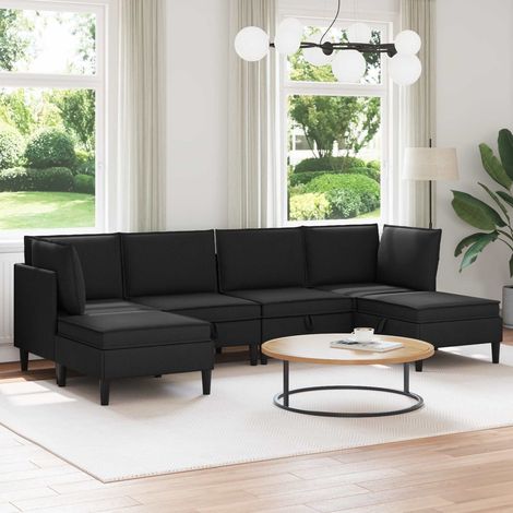 Juego de muebles de salón 6 pcs Negro Tela