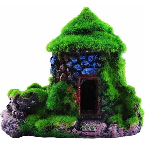 Décorations d'aquarium Cachette pour poissons Maison Grotte avec mousse verte réaliste,(B) (1/5)