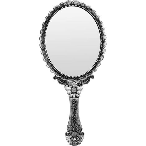 Miroir de Maquillage Vintage Ovale en Relief à Fleurs - Miroir de Voyage Antique - Miroir cosmétique Personnel pour Femme - Miroir de Poche avec poignée (argenté) (1/5)