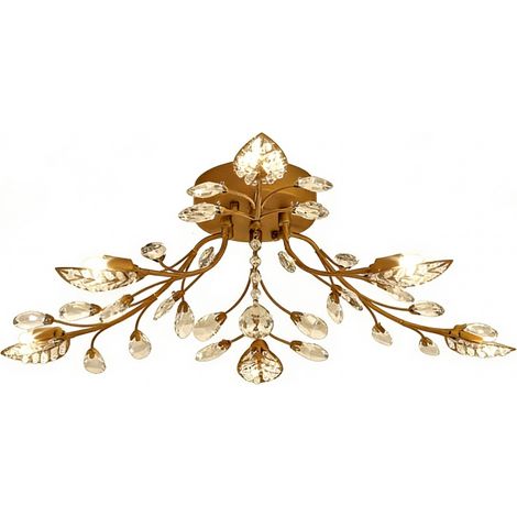 Plafonnier en cristal doré, plafonnier à 6 branches de lumière blanche, salle à manger, salon, chambre à coucher (1/5)