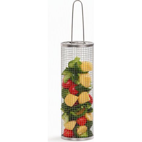 Cage de barbecue cylindrique en inox, grande taille — panier grill rotatif pour le barbecue en plein air (1/5)