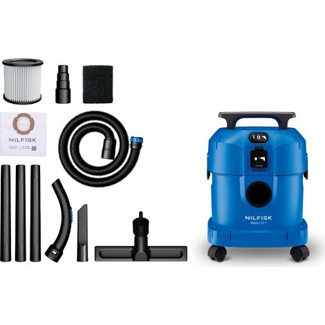 Nilfisk Multi I 12 T Nass-Trockensauger 1100 W, 12 L, Steckdose für Elektrowerkzeuge, Blasfunktion, Zubehör