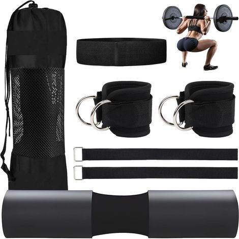 Set aus langen Langhantelpolstern, Hüftstreckpolstern für Langhanteln, Nackenkissen mit Knöchelriemen für Männer und Frauen, für Kniebeugen, Gesäßmuskeltraining, Fitnessstudio (1/5)