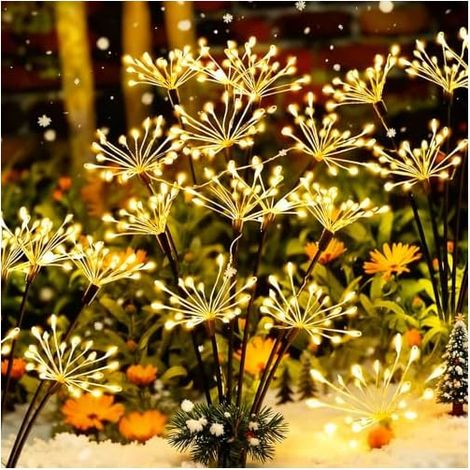 Lampe Solaire Exterieur Jardin 2 Pièces LED Feu d'artifice Solaire, 8 Modes Éclairage Extérieur Luciole Solaire, Étanche Lumière Solaires pour Jardin Pelouse Terrasse Noël Décoration
