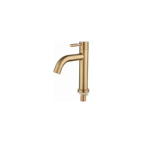Robinet mitigeur à eau froide pour lavabo simple, en acier inoxydable brossé finition dorée, pour vasque à poser, fonction ébullition rapide Crezuo (1/4)