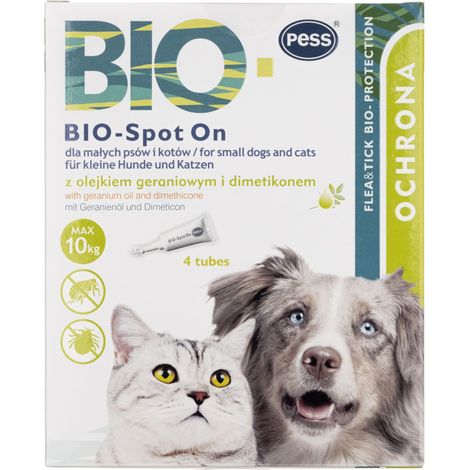 Pess Bio-Spot On con aceite de geranio y dimeticona para perros pequeños y gatos de hasta 10 kg. (1/3)