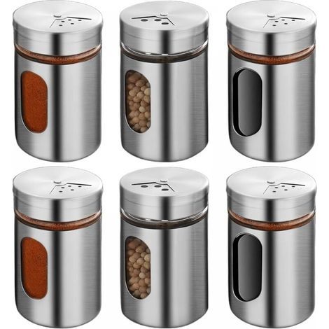 Set of 6 80ml spice jars: perforated spice jars with stainless steel swivel lids, salt container, spice box, kitchen spice jar (1/5)