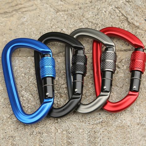 Automatischer Sicherheitskarabiner mit Verriegelung für Bergsteigen, Aluminiumlegierung, D-Form, grau, Set für Hängematte, Schlüsselanhänger, Outdoor-Klettern, robuster Karabiner mit Selbstverriegelun (1/5)