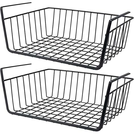 2 Stackable Metal Hanging Baskets Kitchen Office Bathroom Storage Black (1/4)