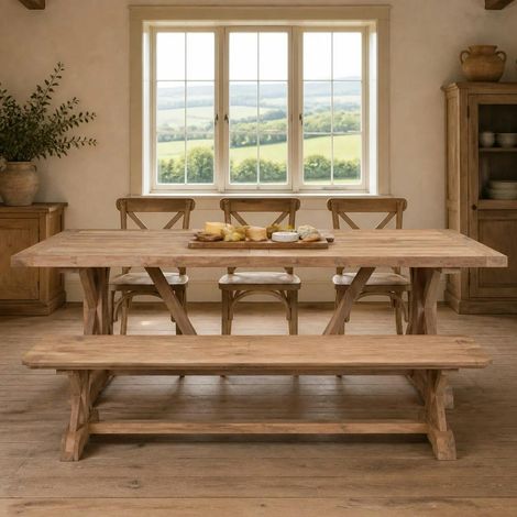 Table à manger en teck esprit campagne 240 cm BERRY (1/5)