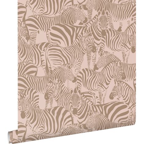 papier peint zèbres marron et rose - ESTAhome