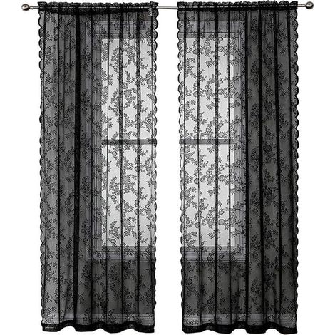 Lot de 2 rideaux décoratifs en dentelle noire – style floral rétro – semi-transparent pour usage chambre et salon,100x100cm (1/5)