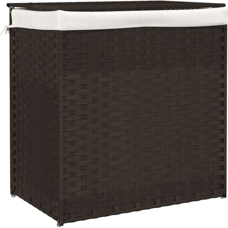 Panier à linge,Panier à vêtements avec 2 sections marron foncé 53x35x57 cm CFW944504 (1/5)