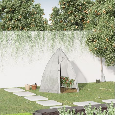 Serre de jardin 160x140x180 cm blanche en métal avec bâche PE, porte enroulable et fenêtre (1/5)