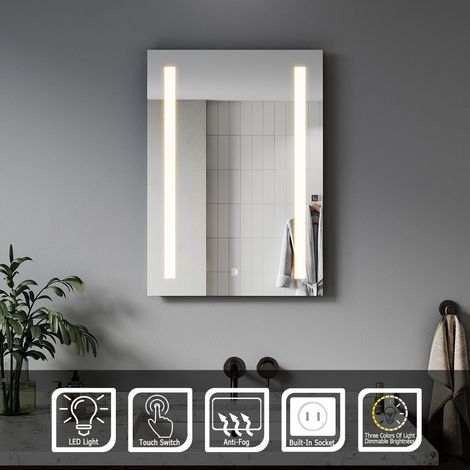 ELEGANT Anti-foggy Wall Mounted Bathroom LED Mirror 500 x 700mm with Shaver Socket, 4MM HD Sliver Mirror + Energy Efficient LED (1/8)