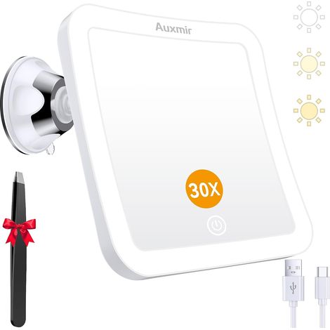 Miroir Grossissant 30X Lumineux à Ventouse, Rechargeable USB (1/5)