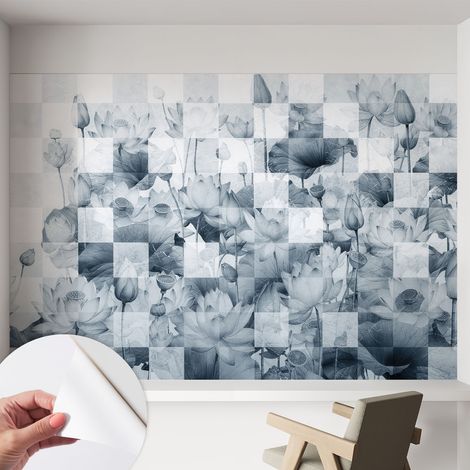 Papier peint adhésif décoratif avec colle pour salon chambre à coucher et bureau Design moderne et facile à poser Fleurs de lotus 152x104 cm (1/5)