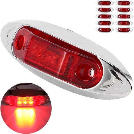 10 pièces Feux latéraux 3 LED étanches Piranha pour camion remorque poids lourd rouge (1/5)