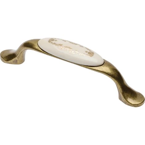 Poignée de meuble 728P BA 96 mm Zamak et porcelaine Finition laiton vieilli Motif ornement (1/3)