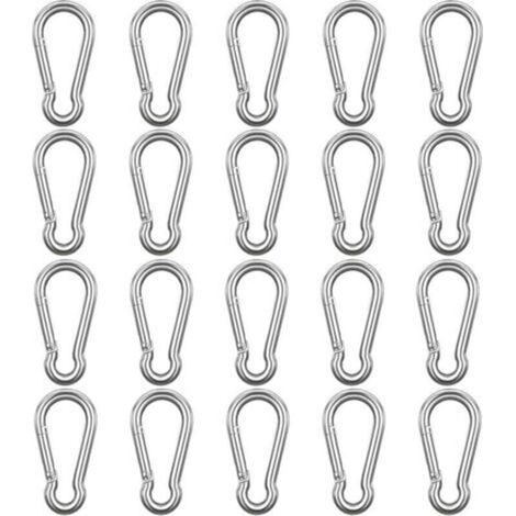Mousqueton Acier Inoxydable à Ressort M6 (Lot de 20) - 6 cm - Crochet Mousqueton Polyvalent Intérieur/Extérieur pour Porte-Clés, Camping, Pêche et Accessoires de Randonnée