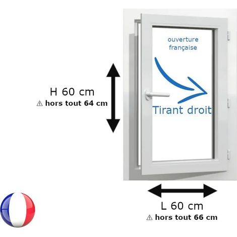Fenêtre PVC 1 vantail H 60 x L 60 cm OF pour pose en neuf avec poignée - tirant droit (1/5)