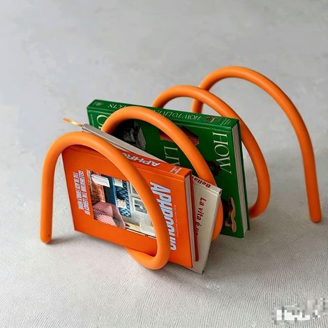 Porte-livres moderne ondulé étagère pivotante en fer forgé pour bureau rangement à domicile orange (1/5)