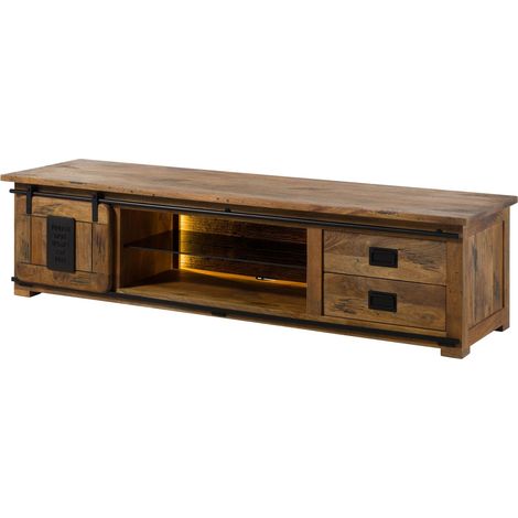 Mobile Tv in legno di Mango / Legno riciclato 200x55x50 Laccato naturale RAILWAY LUX 131 (1/4)