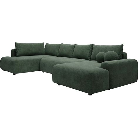 Grande divano letto angolo panoramico in tessuto testurizzato verde abete - DAVISO (1/5)