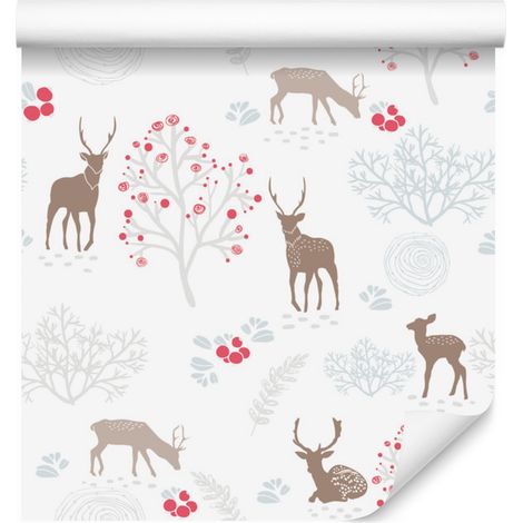 Carta da parati con cervi e alberi per soggiorno e camera da letto, 50x1000 cm (1/5)