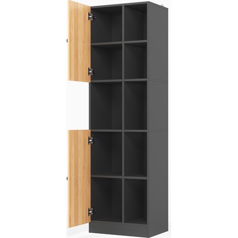 Pensile angolare cucina con 6 ripiani aperti, 2 ante e ripiani regolabili 50x35,5x170 cm (1/5)
