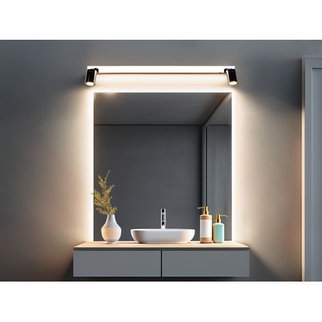 LED Bad Spiegelleuchte ENRICO mit Schalter und 2 Strahlern Chrom, Breite 90cm (1/5)