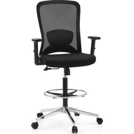Chaise de travail / chaise de comptoir TOP WORK 44 Assise en tissu / dossier en résille noire hjh OFFICE
