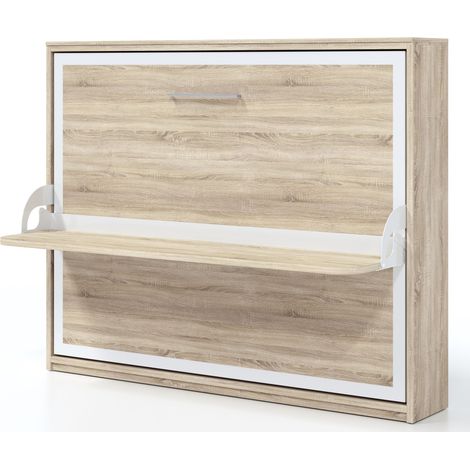 Les Tendances – Lit escamotable 140x190 avec bureau – Matelas mousse 18 cm – Système de vérins à gaz – Façade Cambrian – H 163 x L 207 x P 34,5 cm (1/5)